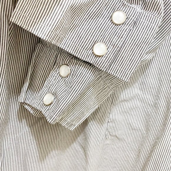 SALE 🔥2/$20🔥 Costa Blanca Long Cotton Stripe Button Shirt Dress S White Grey - Picture 10 of 10
